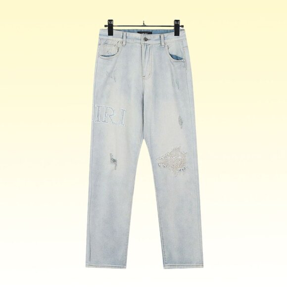 Amiri Light White Hot Diamond Letter Jeans
